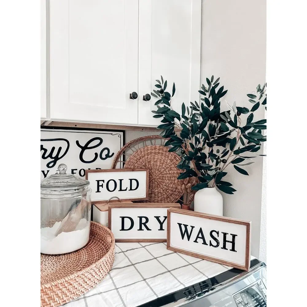 3 Farmhouse Wash Dry Fold Laundry Room Signs Decor